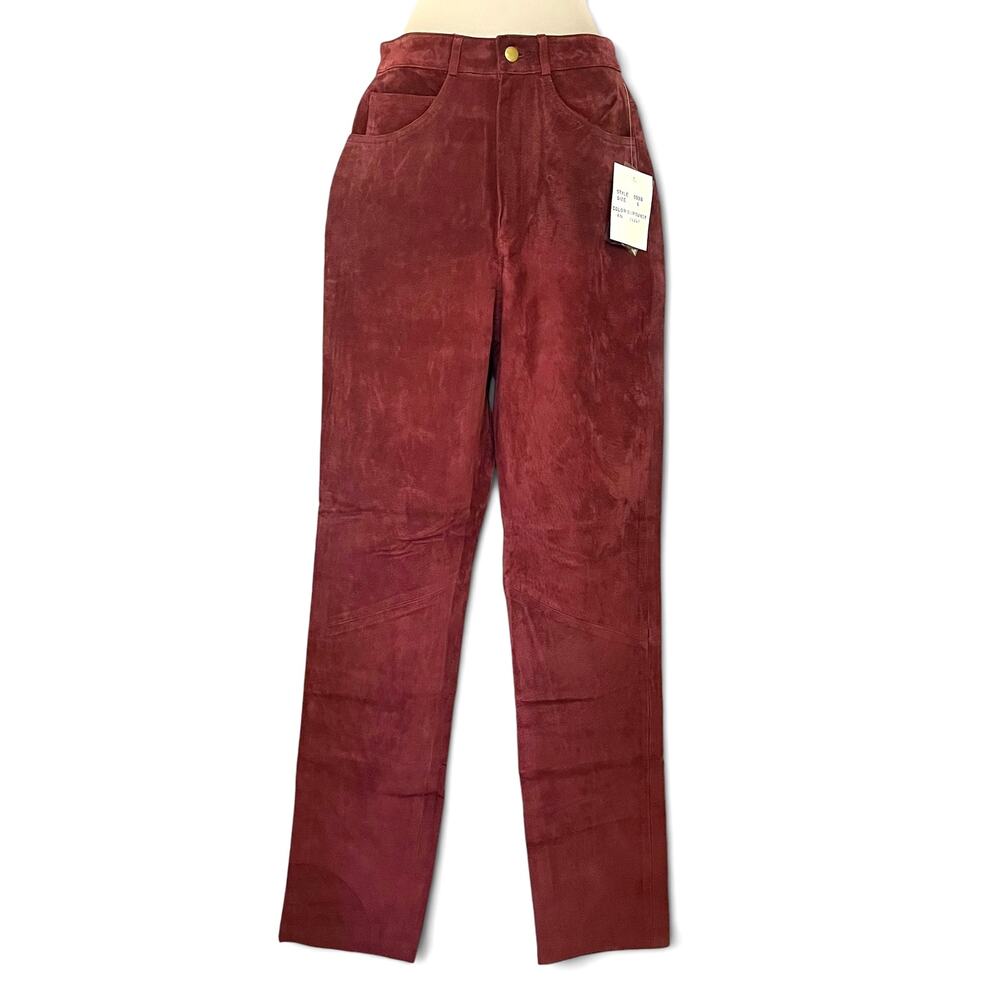 NWT Vintage Lew Magram Collection Burgundy Suede Leather High-Rise Pants Size 6